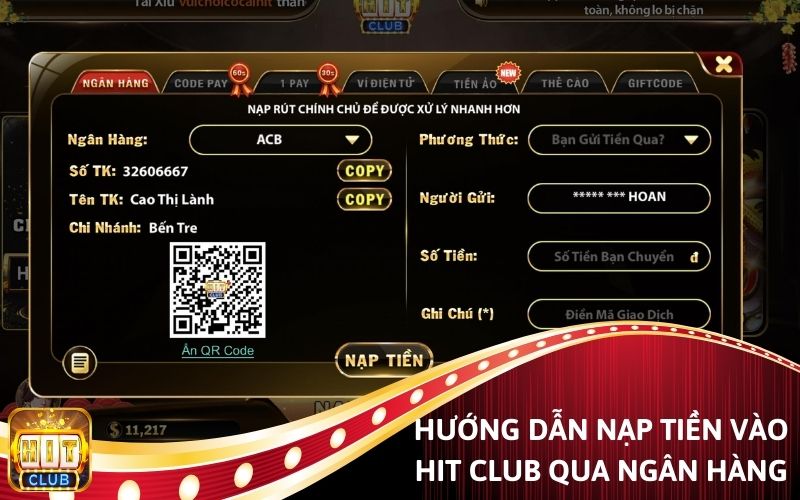 Hướng dẫn nạp tiền Hit Club qua ngân hàng.