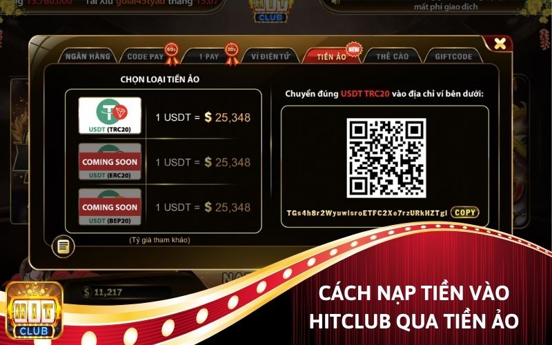 Cách nạp tiền Hit Club qua tiền ảo.