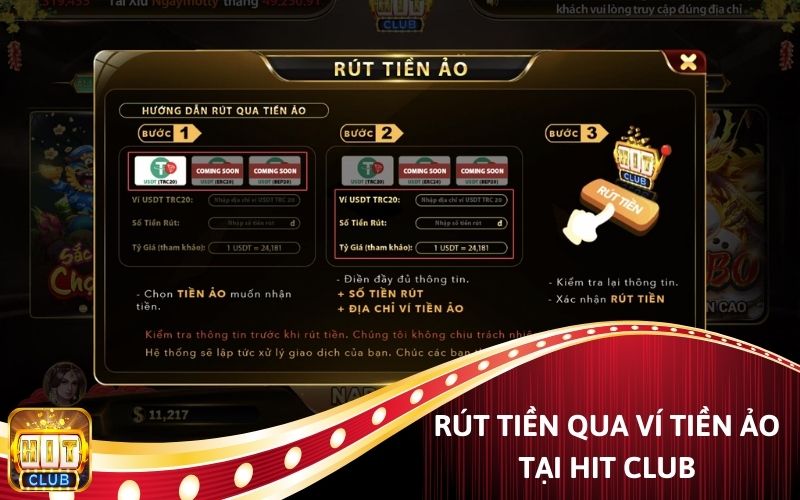 Rút tiền Hit Club qua ví tiền ảo.