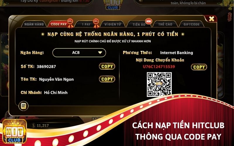 Cách nạp tiền Hit Club thông qua Code pay.