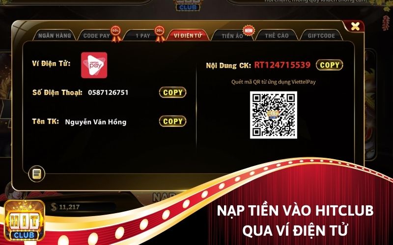 Nạp tiền Hit Club qua ví điện tử.