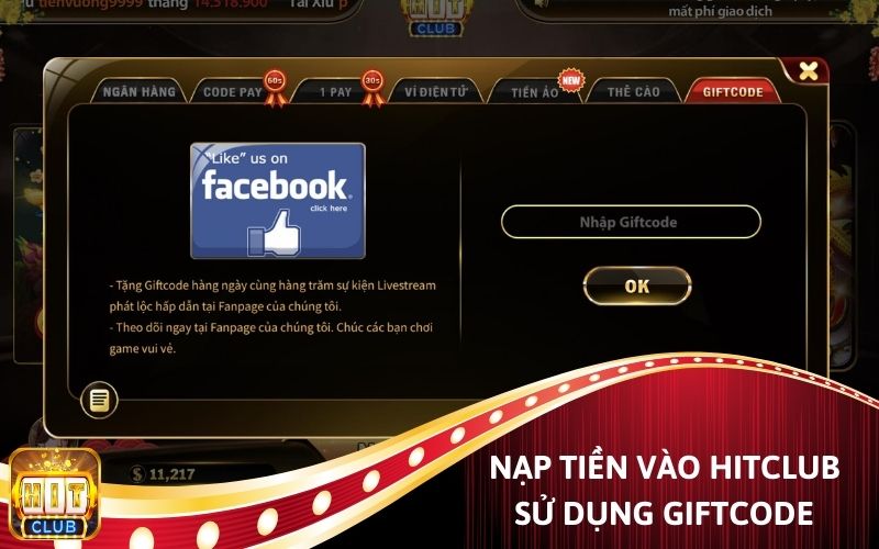 Nạp tiền Hit Club sử dụng giftcode.